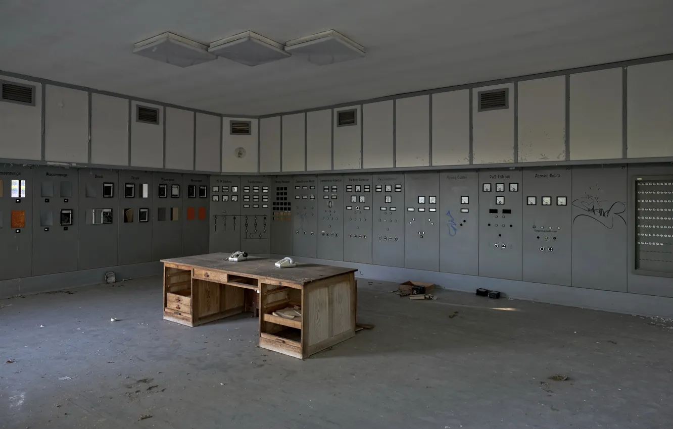 Photo wallpaper table, management, phone, control room