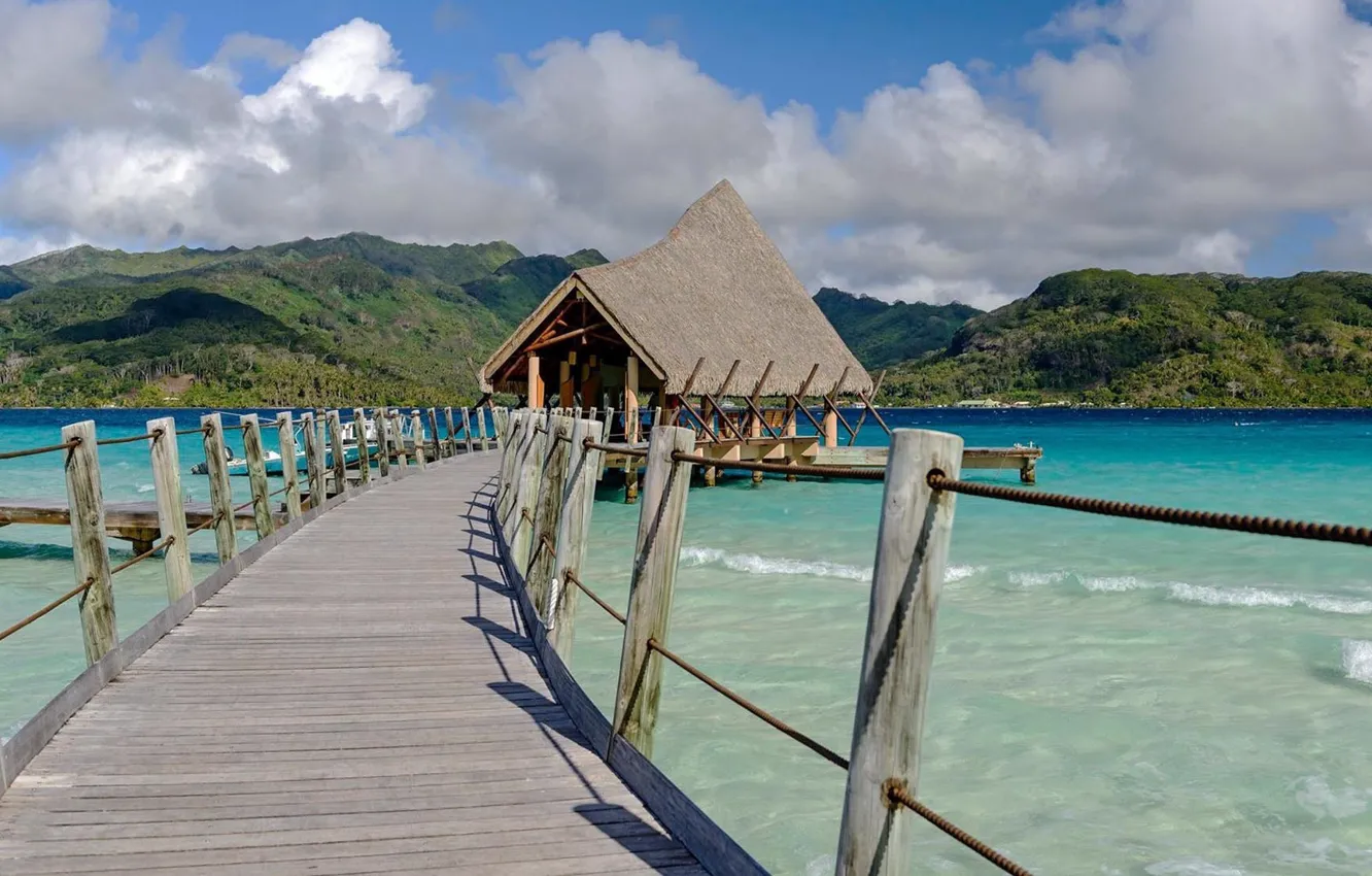 Photo wallpaper the ocean, pier, resort, Bungalow, Tahiti, French Polynesia, Le Taha'a Island Resort & Spa