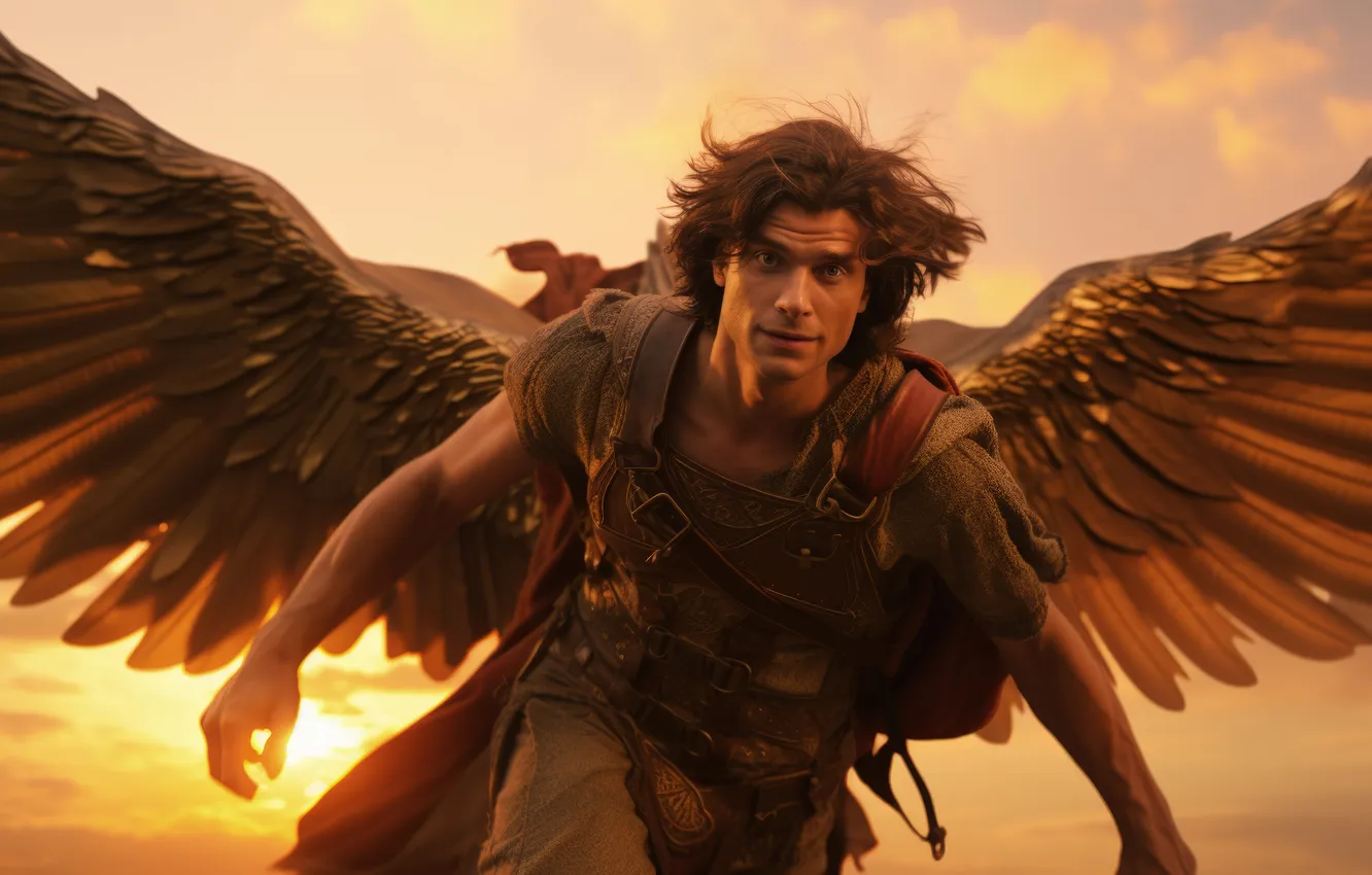 Photo wallpaper wings, angel, male, digital art, AI art, The Art of Artificial Intelligence, neural network