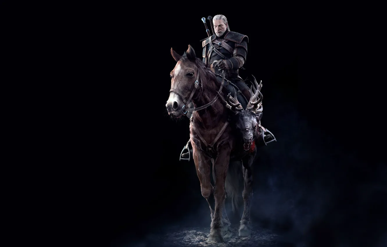 Photo wallpaper Horse, Sword, Warrior, Beard, Armor, The Witcher, The Witcher, Geralt