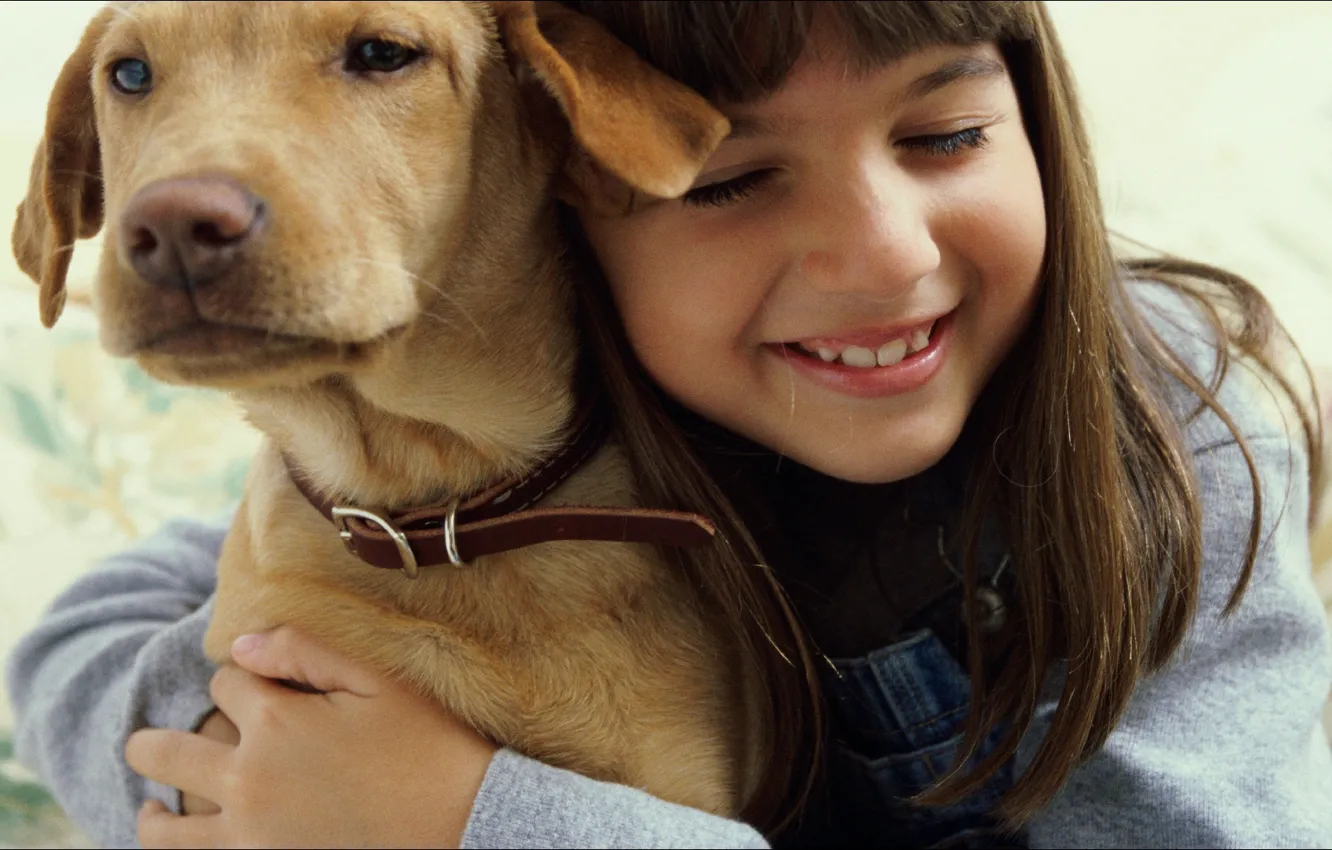 Photo wallpaper girl, dog, two, friends