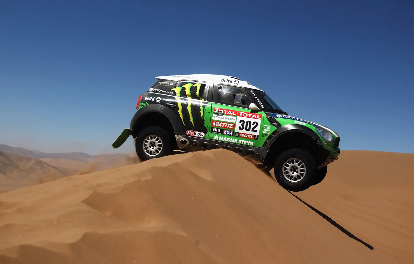Photo wallpaper the sky, green, Mini, Mini Cooper, Dakar, Rally, Mini Cooper