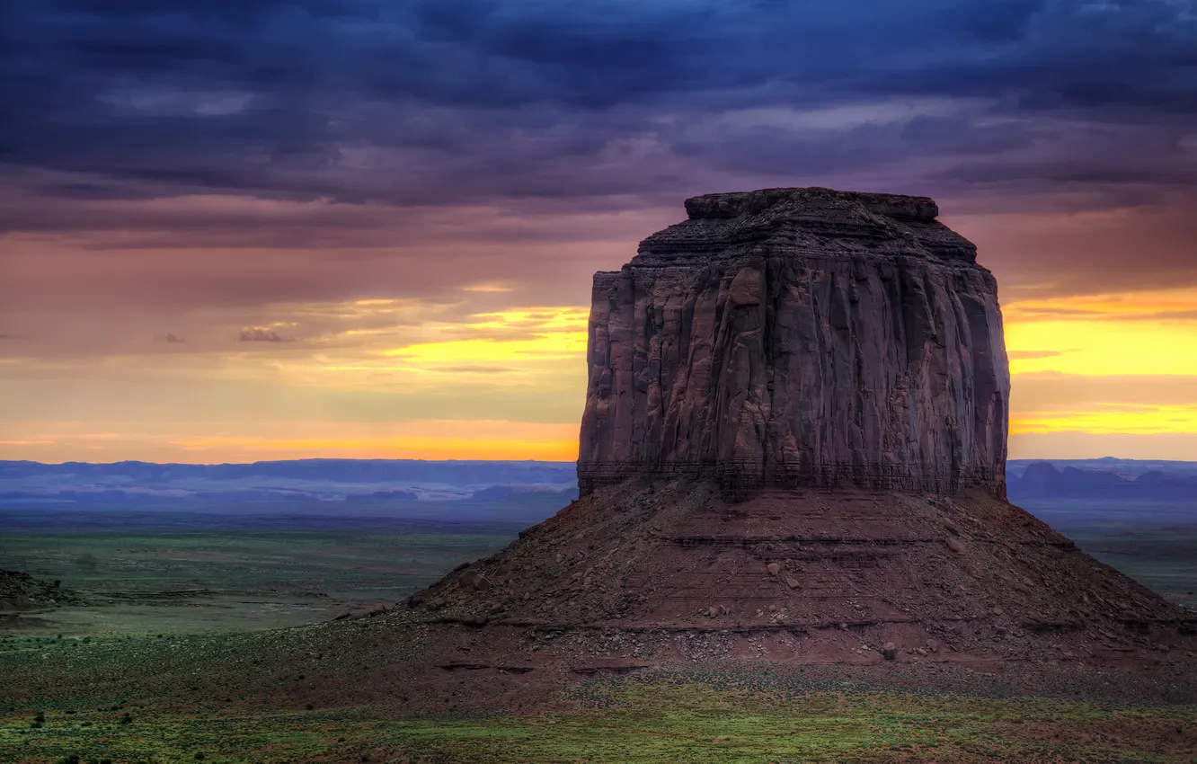 Photo wallpaper clouds, dawn, desert, Utah, monument valley, Navajo Nation