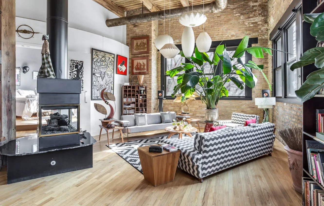 Photo wallpaper design, style, interior, Chicago, library, Chicago, Illinois, living room
