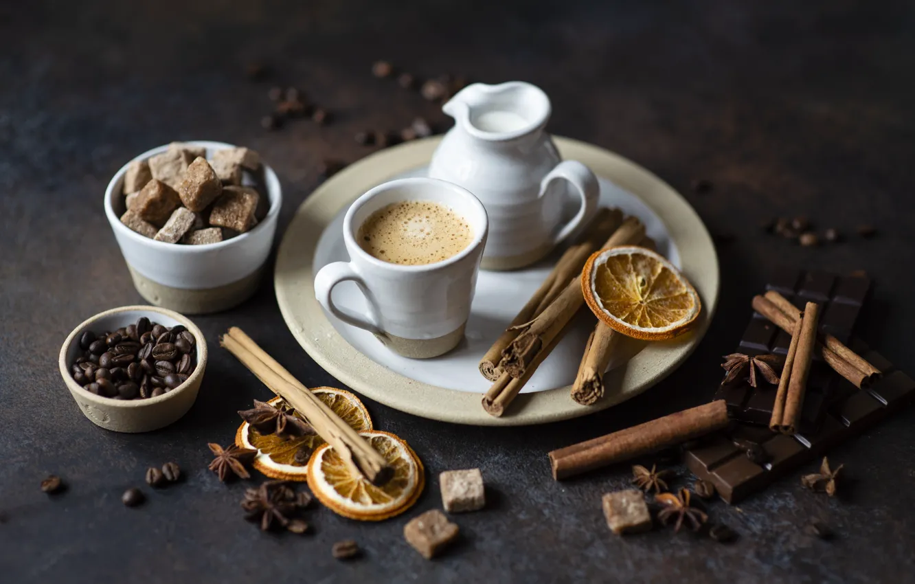 Photo wallpaper coffee, sugar, cinnamon