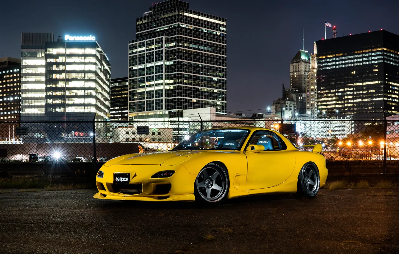 Photo wallpaper Black, Yellow, RX-7, Wheels