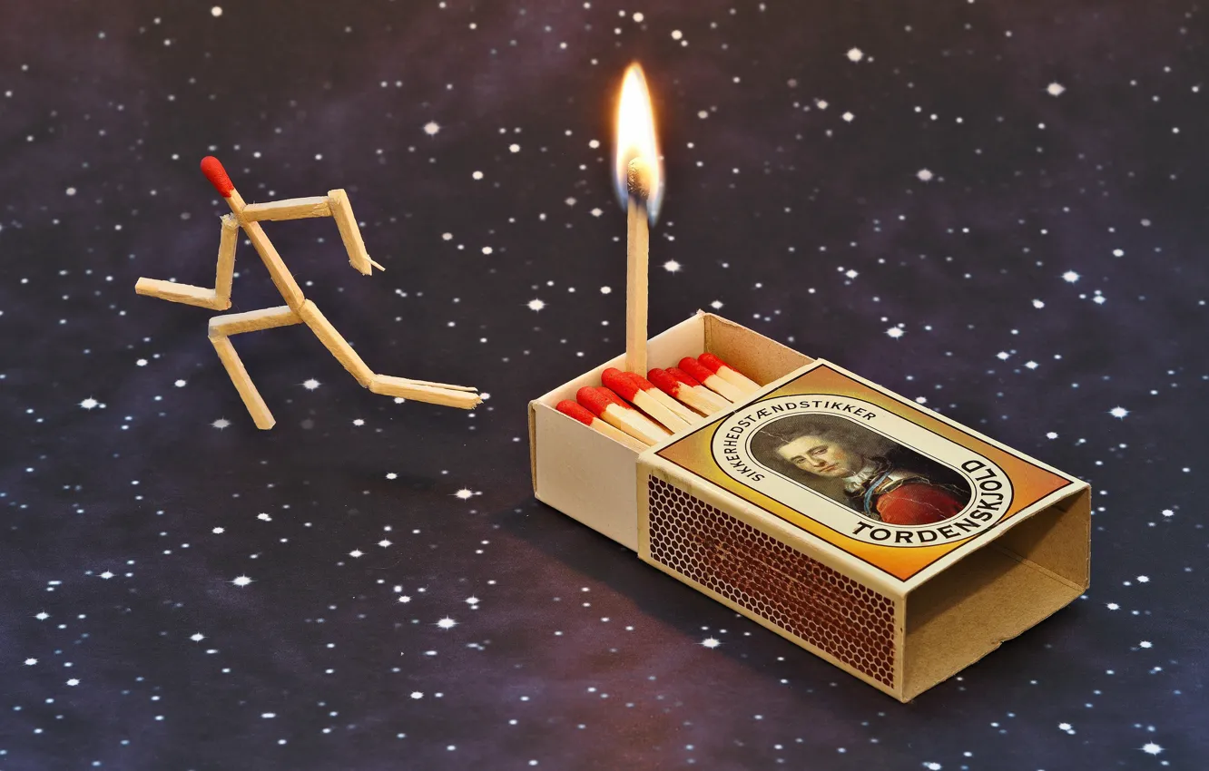 Photo wallpaper lights, matches, fire, escape, Escape, matches, Udo Dittmann