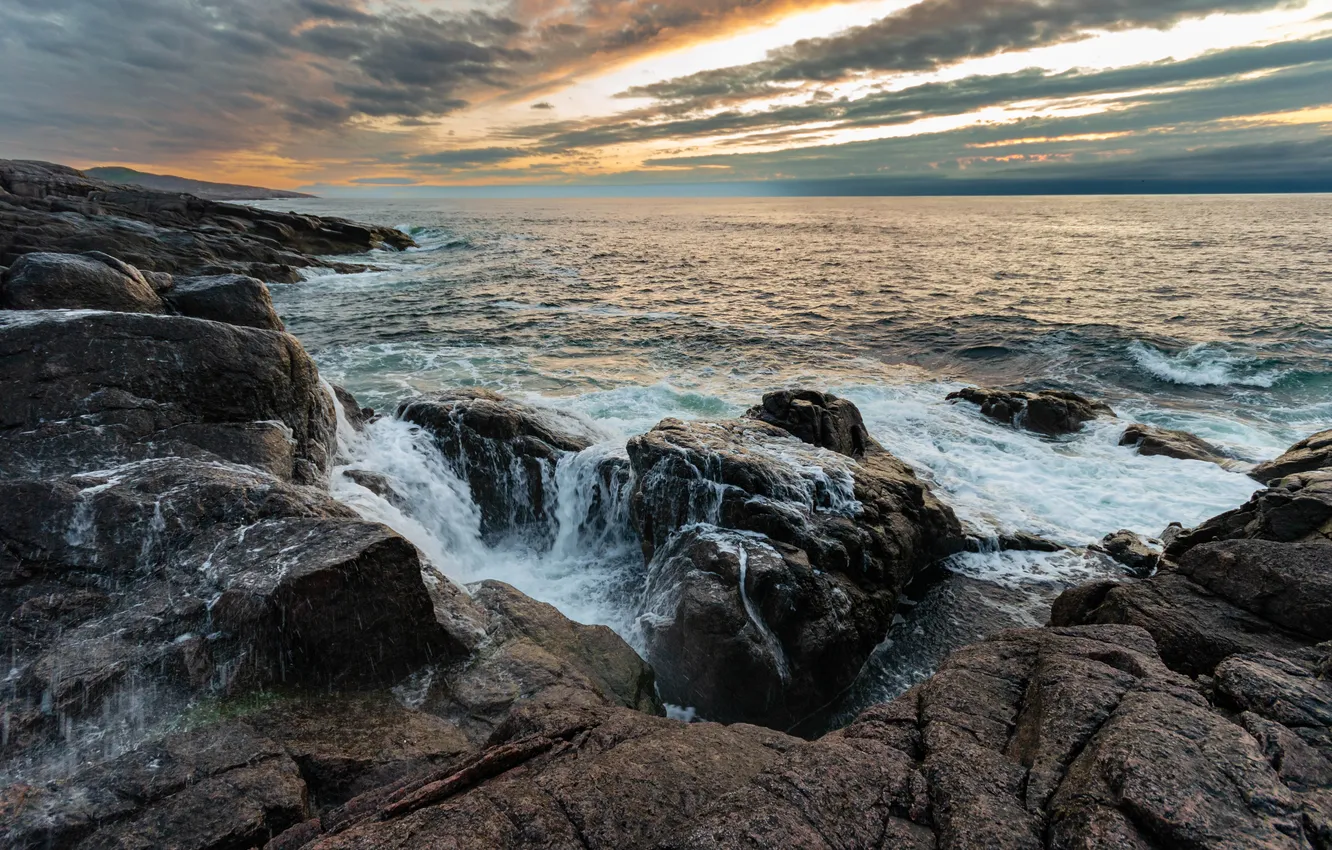 Photo wallpaper wave, foam, bad weather, boulders, the beauty of nature, coastal rocks, Alexey S, Polar day …