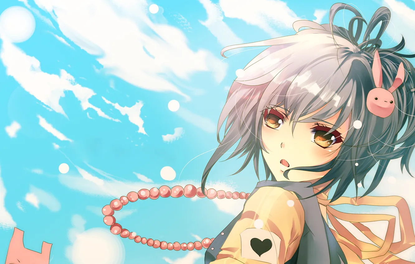 Photo wallpaper the sky, clouds, heart, Girl, beads, Bunny