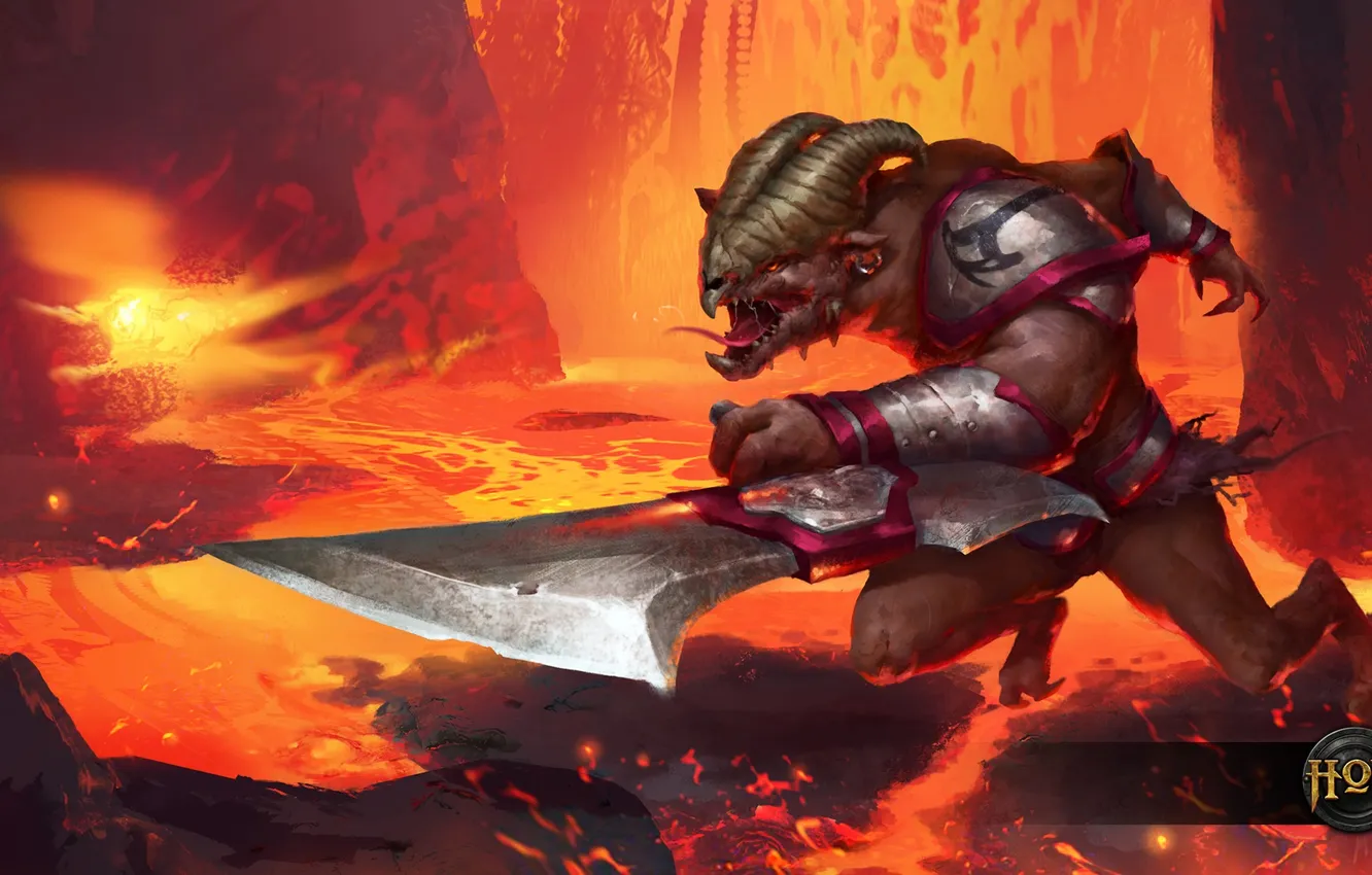 Photo wallpaper the volcano, blade, lava, Predator, Heroes of Newerth, Ba'al Predator