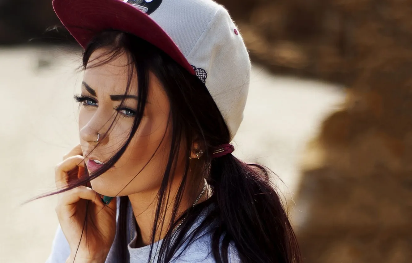 Photo wallpaper look, shore, pierce, cap, cutie, brunette