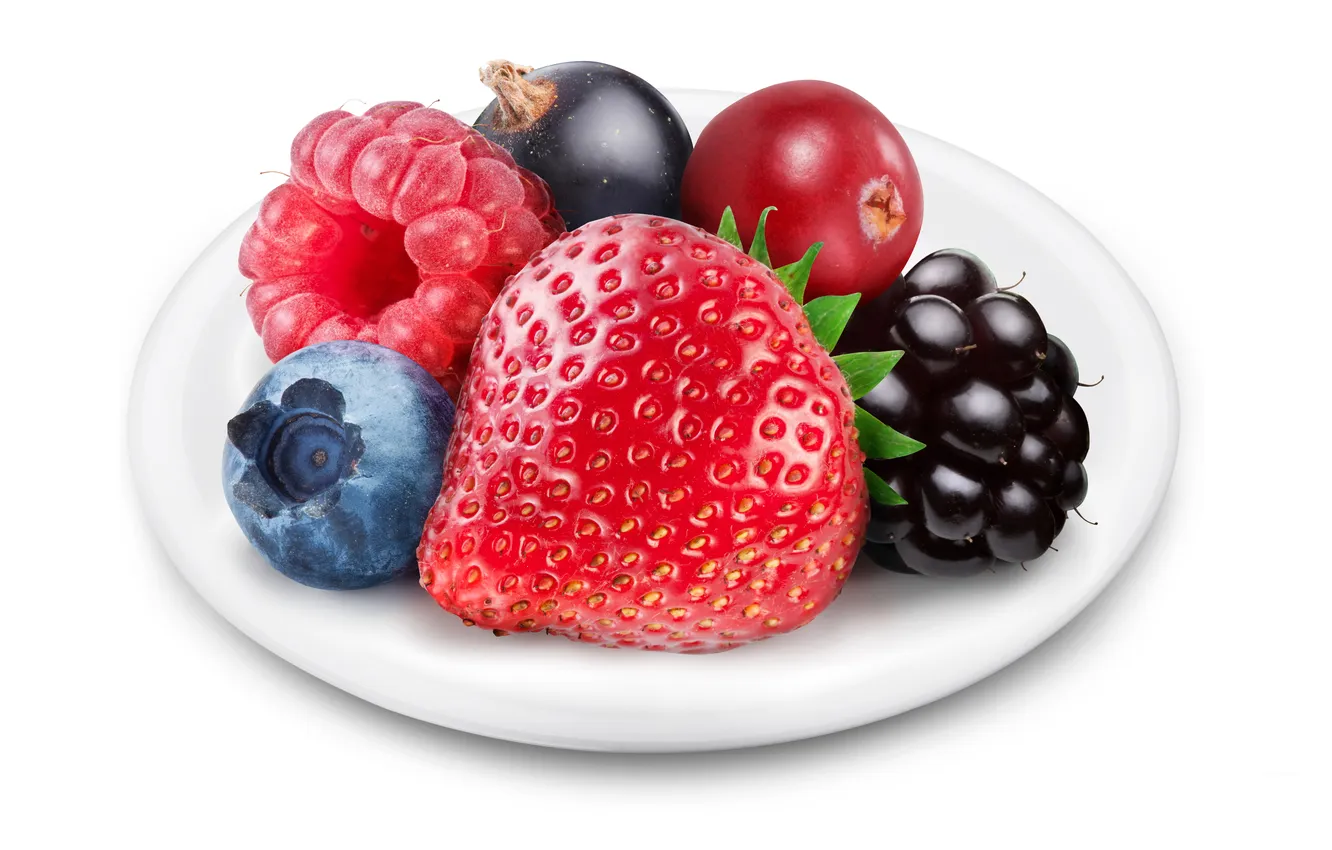 Photo wallpaper berries, blueberries, strawberry, plate, BlackBerry