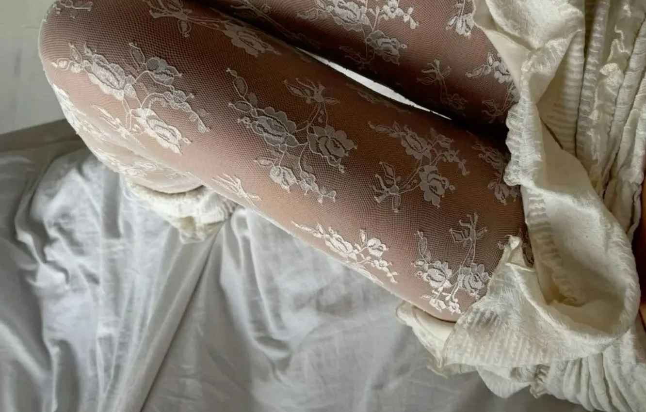 Photo wallpaper girl, tights, white dress, slender legs