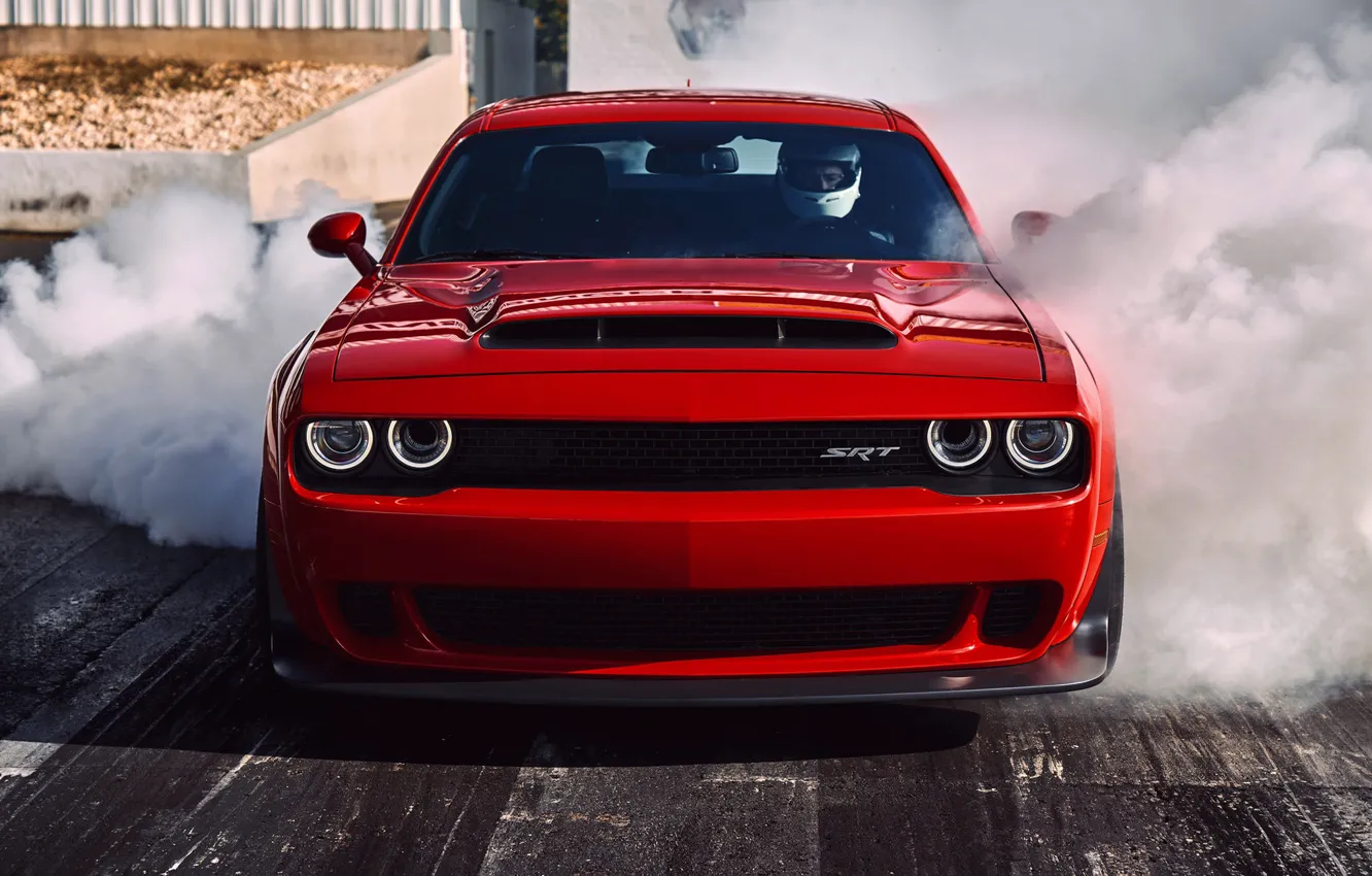 Photo wallpaper dodge, drag racing, the smoke from under the wheels, dodge demon