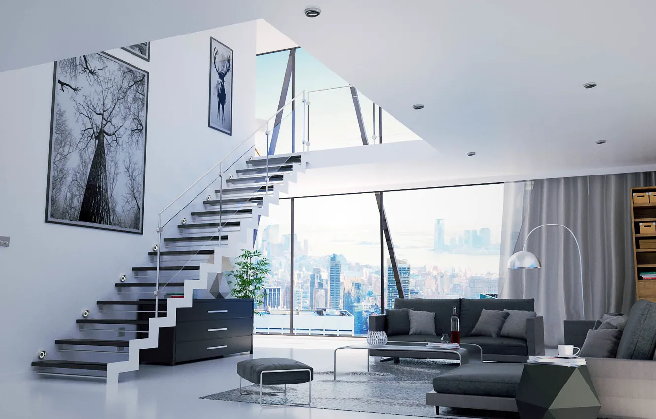 Photo wallpaper style, interior, megapolis, living room, duplex penthouse, hall, Antoine Hamwi sallon, design