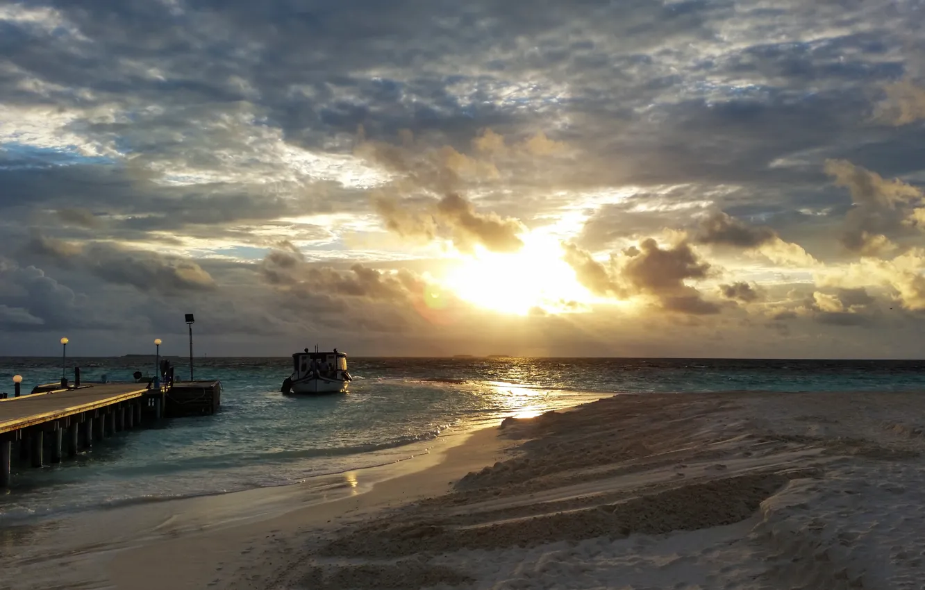 Photo wallpaper sunset, tropics, the ocean, island, Maldives