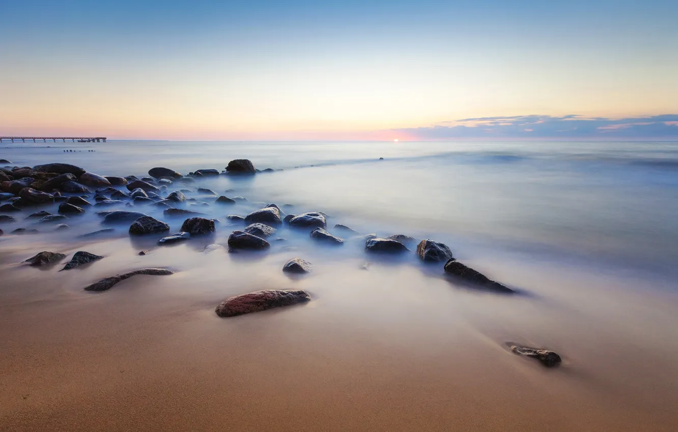 Photo wallpaper sea, beach, landscape, stones, The Baltic sea