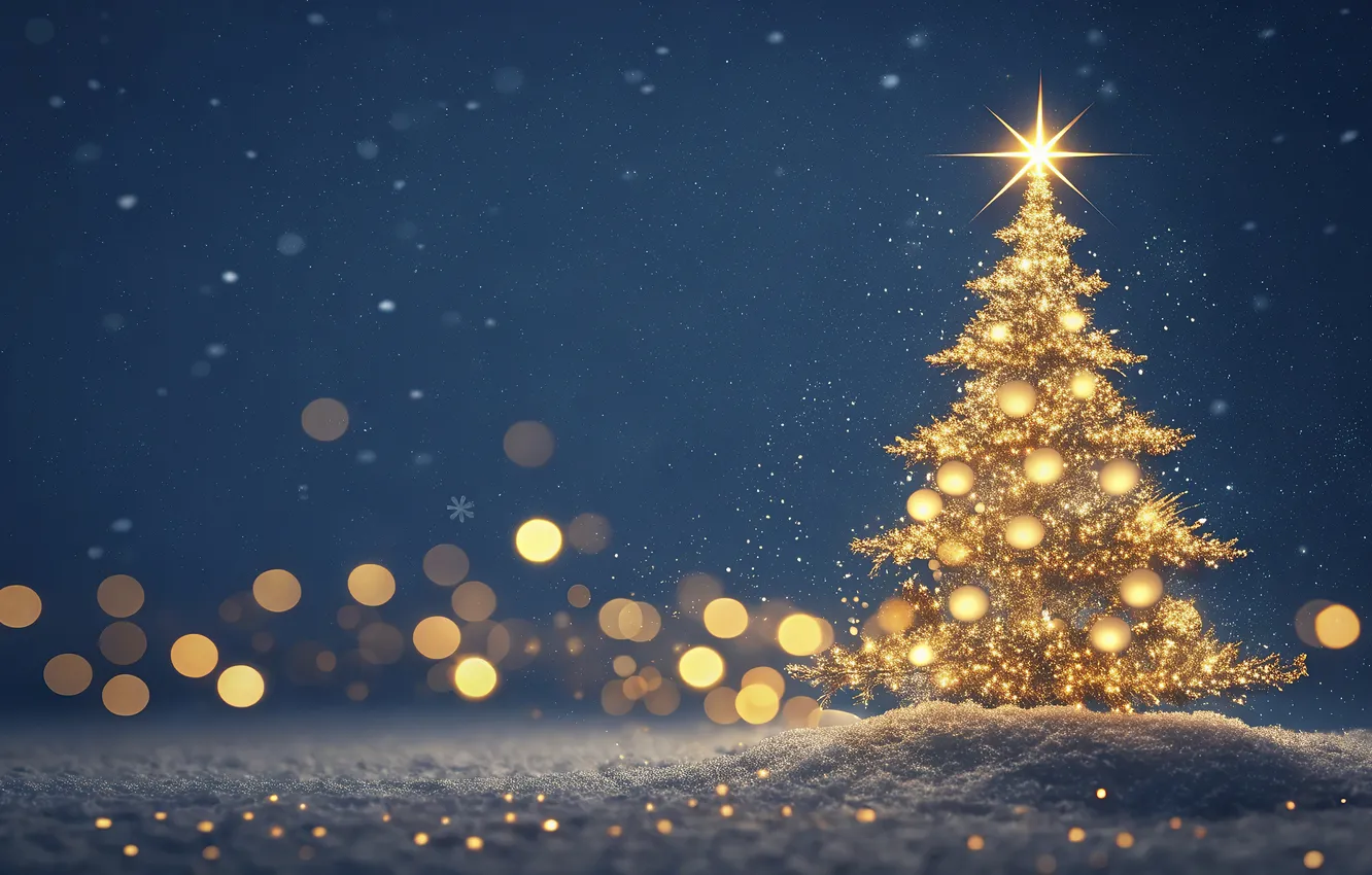 Photo wallpaper winter, light, snow, night, lights, lights, new year, Christmas