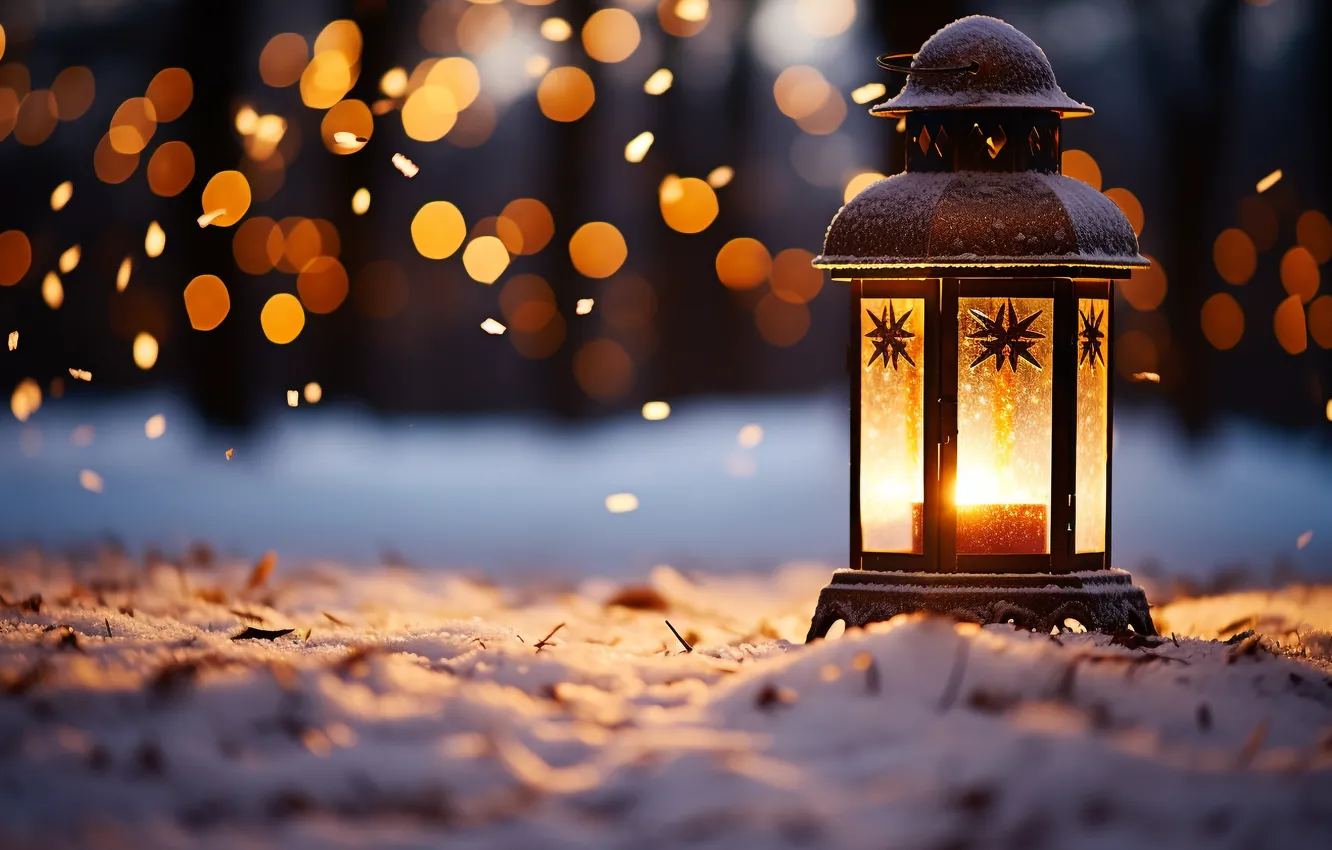 Photo wallpaper winter, snow, decoration, new year, Christmas, lights, light, Christmas