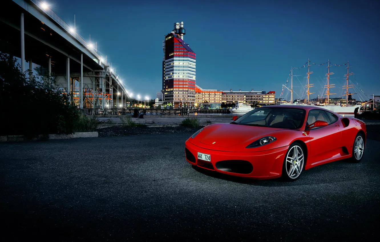 Photo wallpaper bridge, the building, sports car, car, Ferrari, ferrari f430