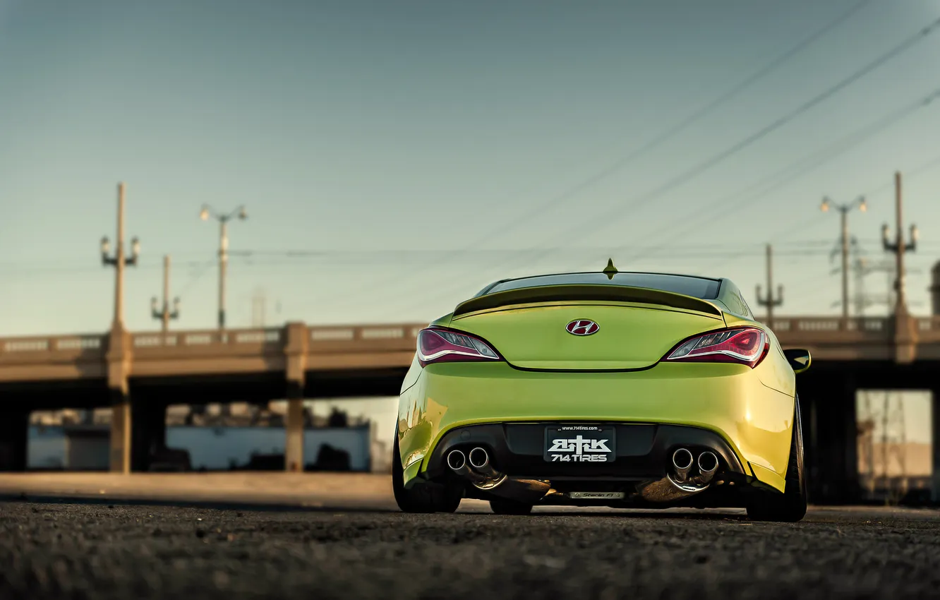 Photo wallpaper green, green, coupe, Hyundai, Coupe, tuning, Hyundai, stance