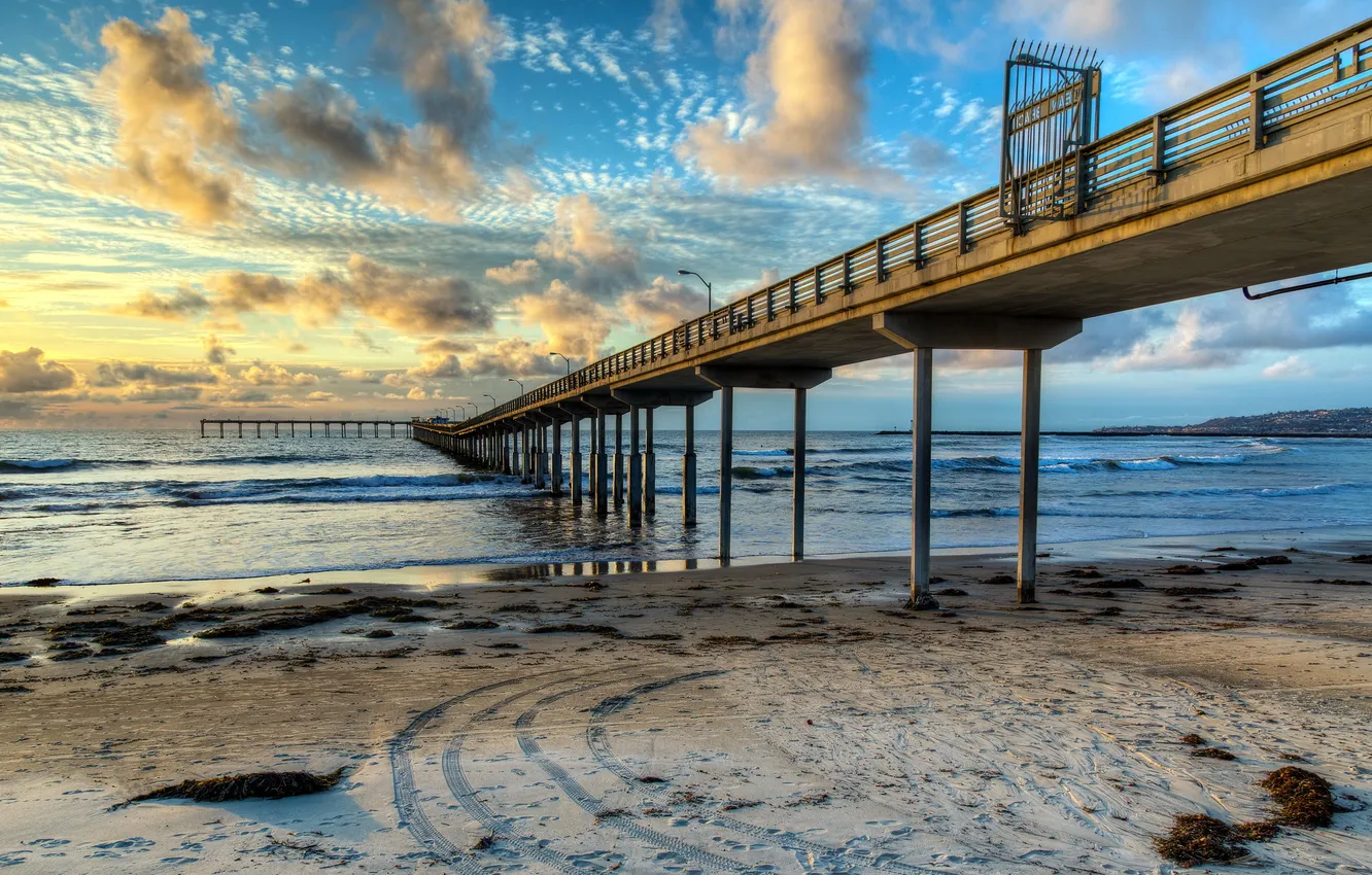 Photo wallpaper sea, beach, landscape, bridge