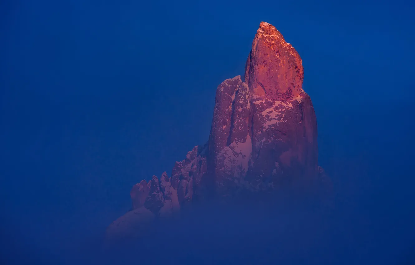 Photo wallpaper the sky, clouds, light, mountains, fog, Alps, peak