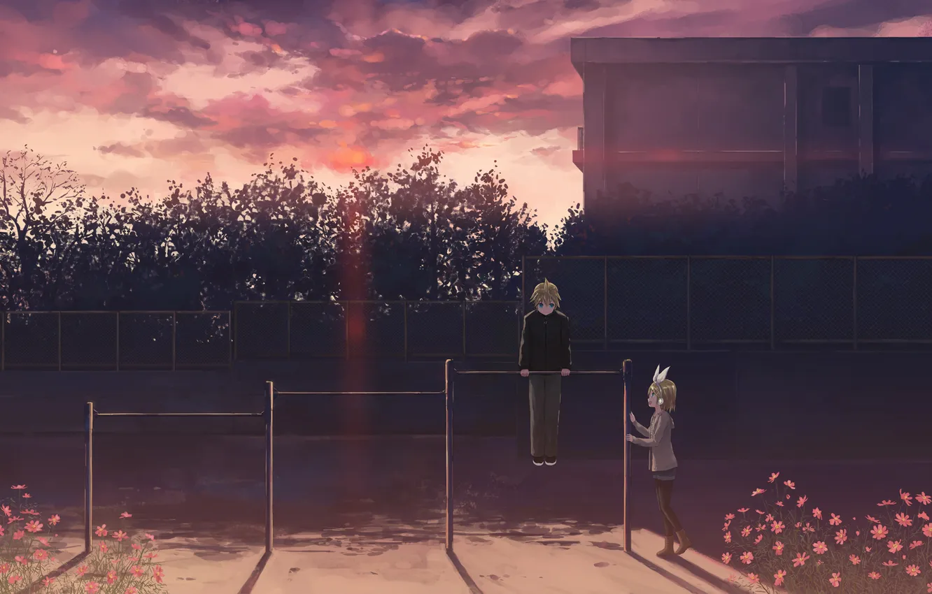 Photo wallpaper the evening, the horizontal bar, shkolota