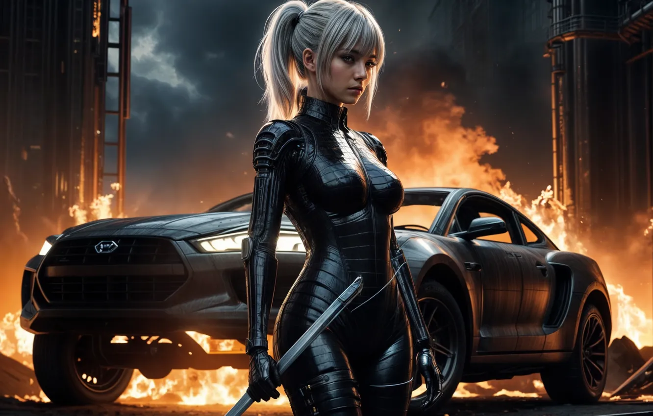 Photo wallpaper girl, Kristanna Loki, Terminator, the image is generated by AI