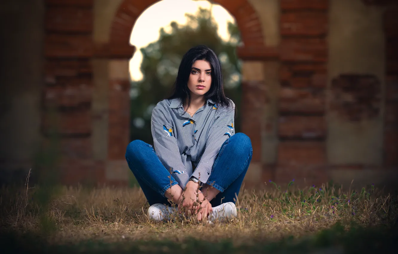 Photo wallpaper look, girl, pose, bokeh, Hermance