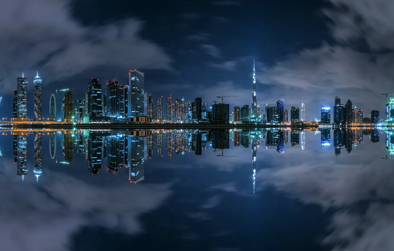 Photo wallpaper Dubai, Night, Panorama, Business Bay