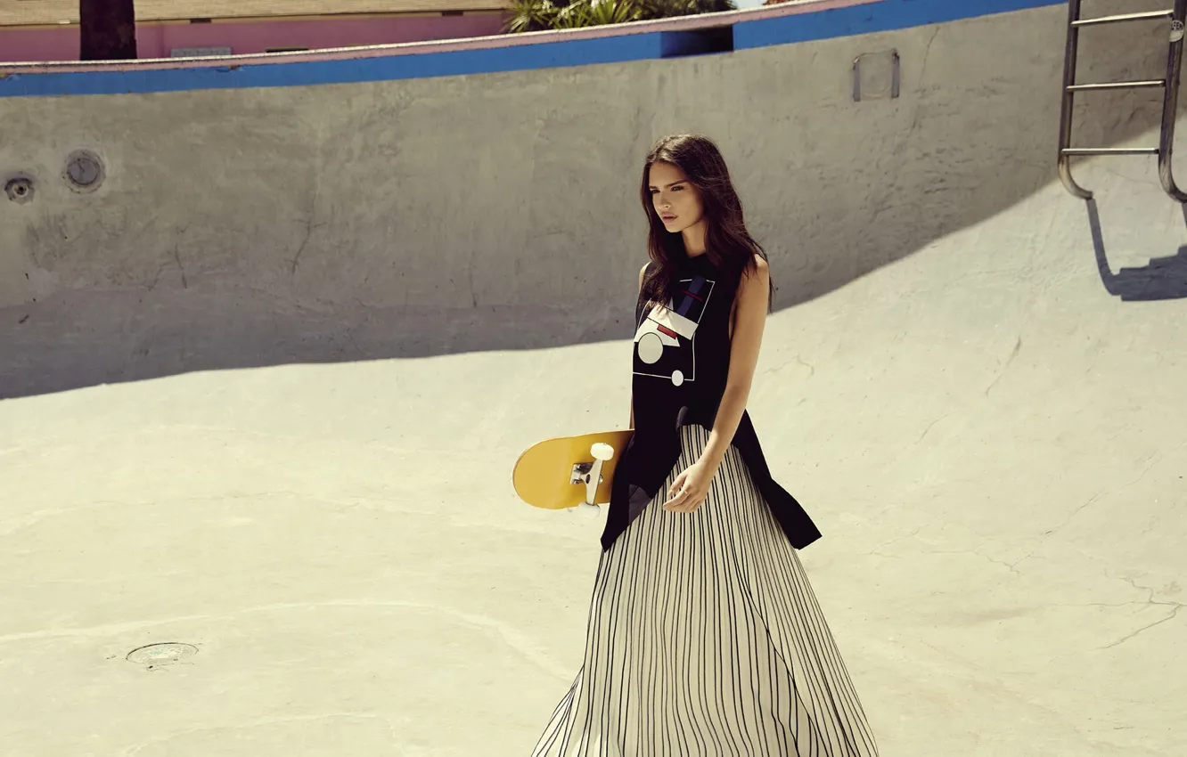 Photo wallpaper style, model, actress, brunette, photoshoot, skateboard, Emily Ratajkowski, Emily Ratajkowski
