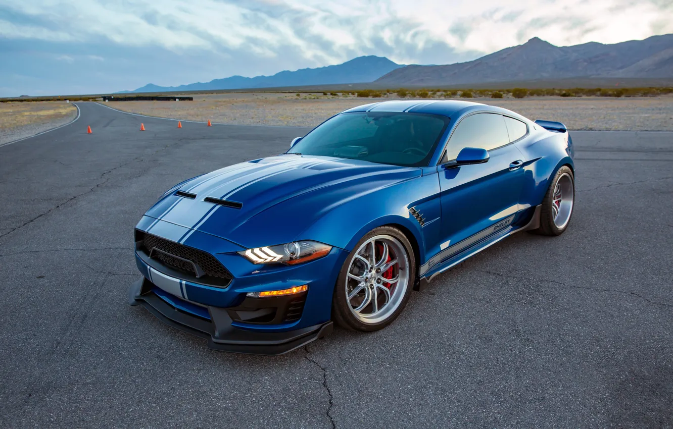 Photo wallpaper Mustang, Ford, Shelby, Ford Mustang, Blue, Front, Side, Super Snake