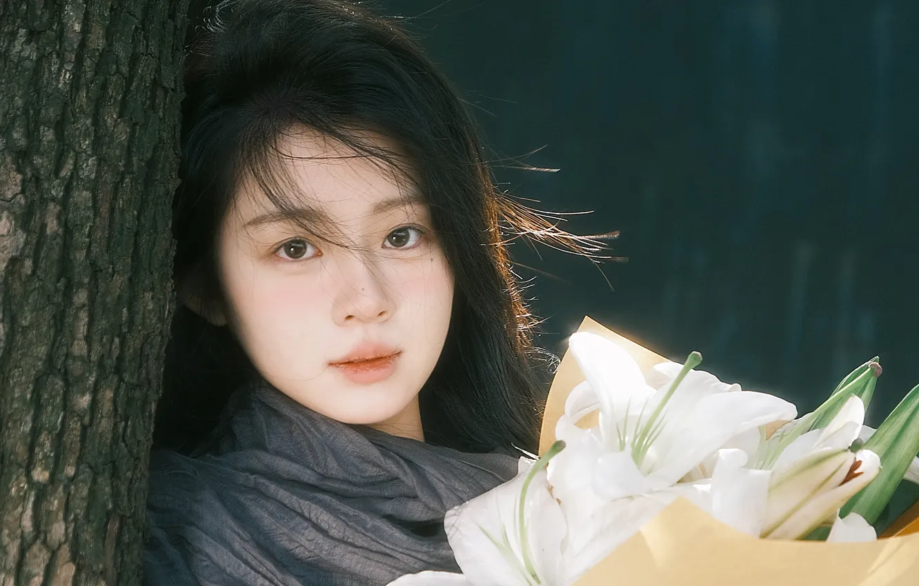 Photo wallpaper girl, flower, woman, beautiful, model, asian, female, lady