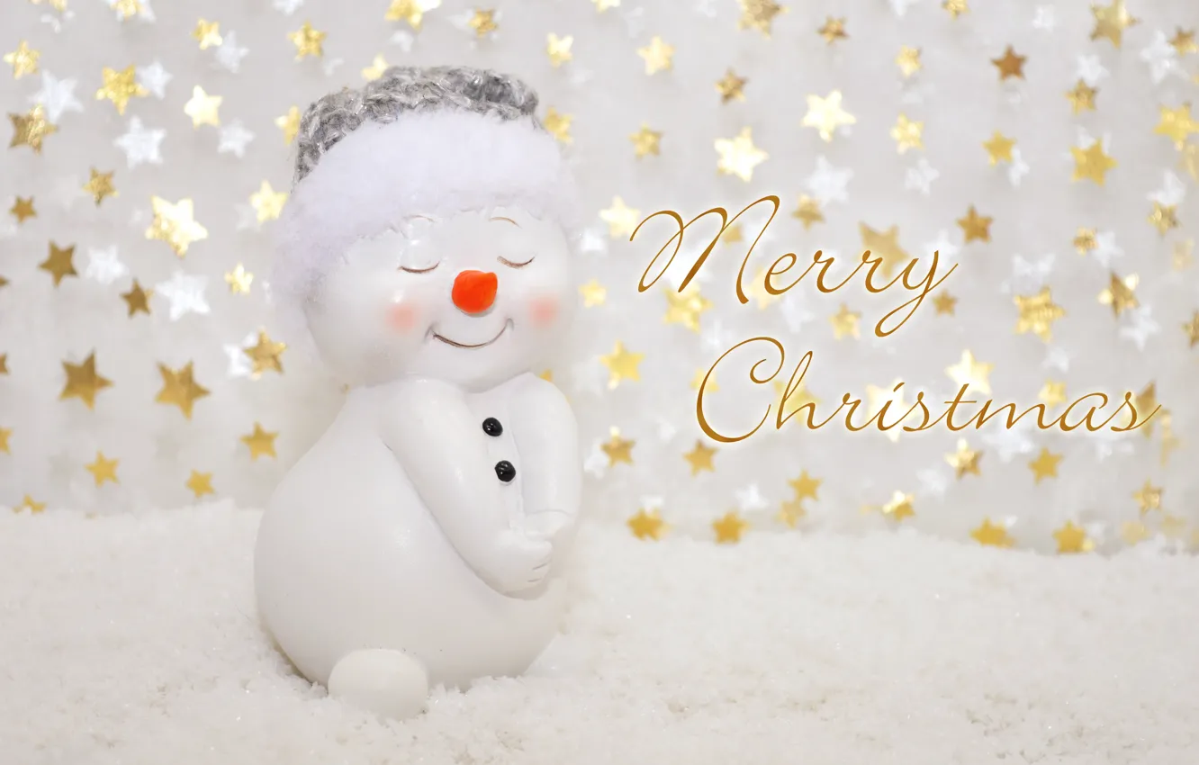 Photo wallpaper winter, snow, pose, smile, the inscription, toy, Shine, new year