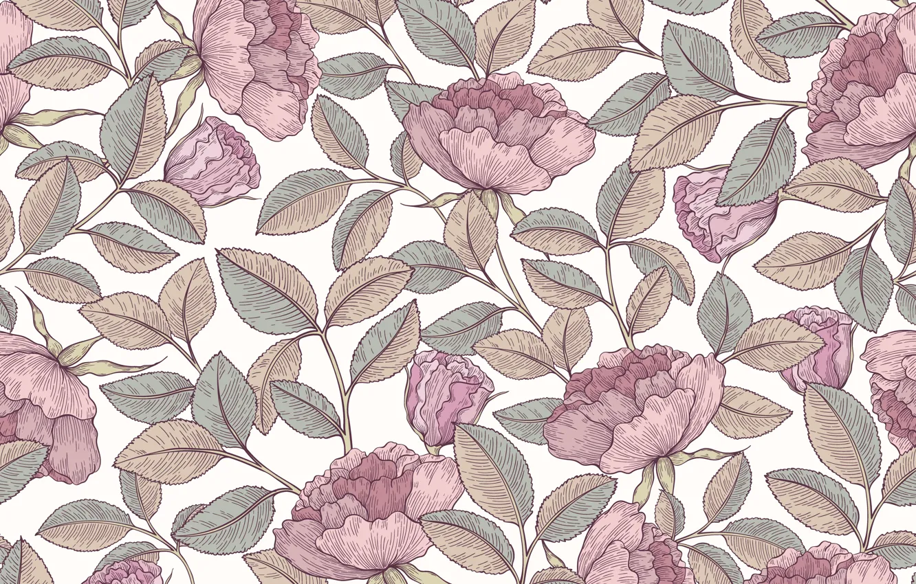 Photo wallpaper flowers, pattern, pattern, floral, seamless, seamless