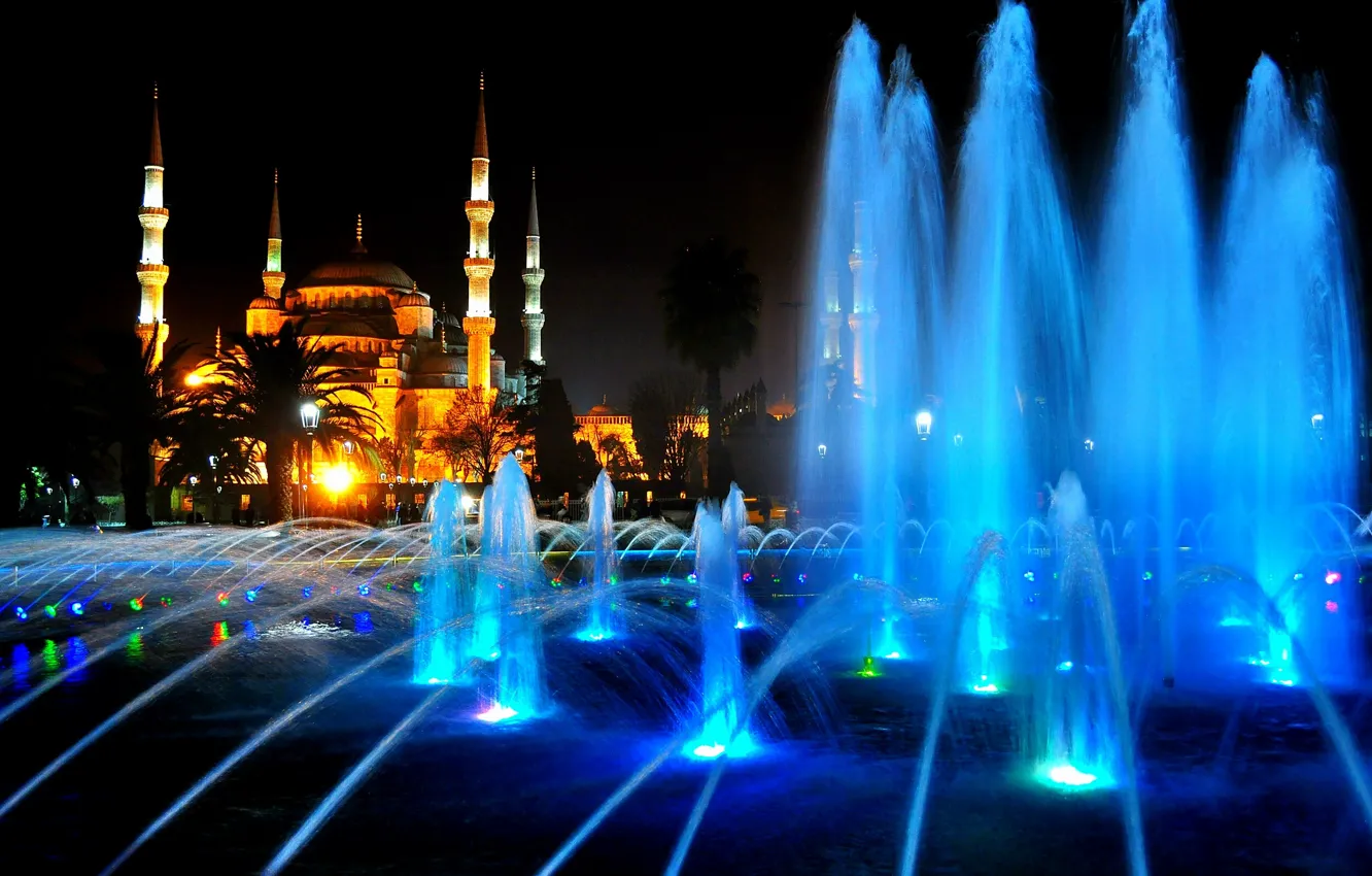 Photo wallpaper night, Istanbul, Turkey, night, Istanbul, Blue Mosque, the blue mosque