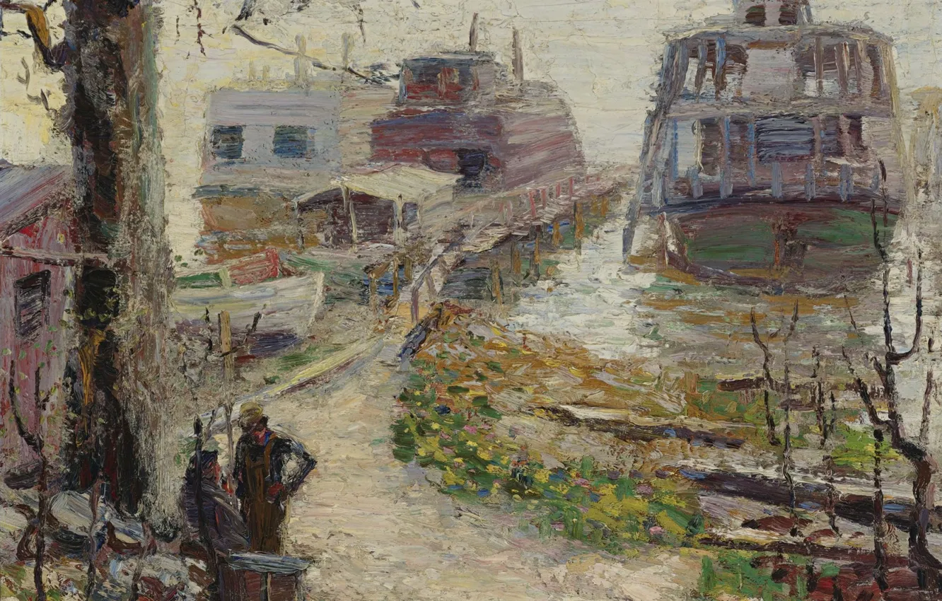 Photo wallpaper ship, picture, pier, mooring, Walt Kuhn, Walt Kuhn, 1906-12