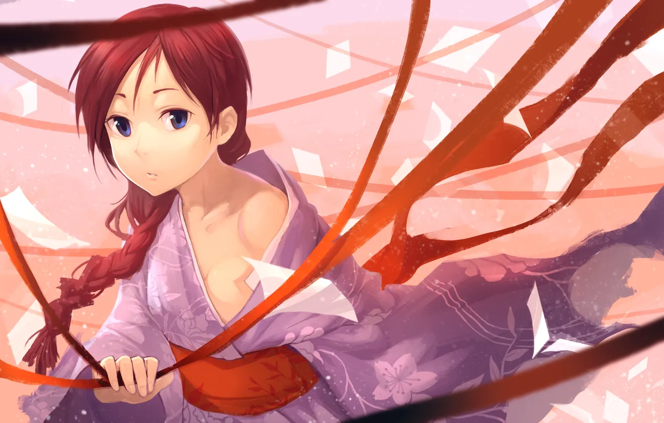 Photo wallpaper girl, anime, art, tape, kimono, exe336