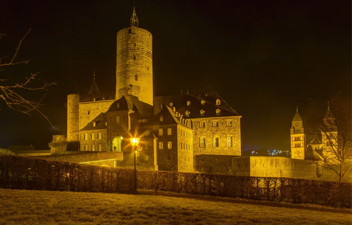 Photo wallpaper light, night, castle, Germany, lights, Mayen Genovevaburg