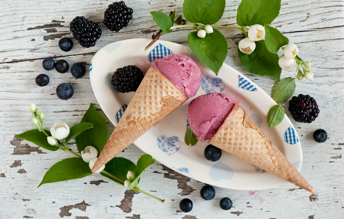 Photo wallpaper berries, blueberries, ice cream, BlackBerry, Jasmine