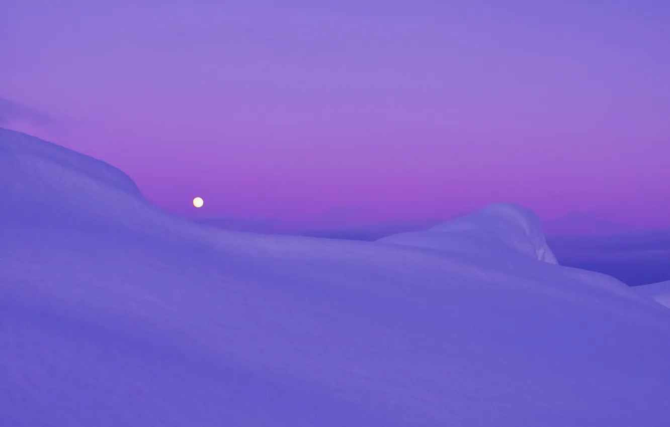 Photo wallpaper snow, the moon, the evening, twilight, lilac, Arctic