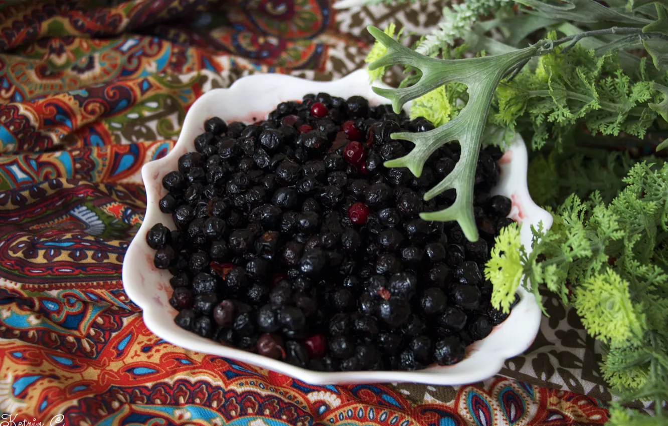 Photo wallpaper greens, berries, food, food, dessert, sweet, dumb, blueberries