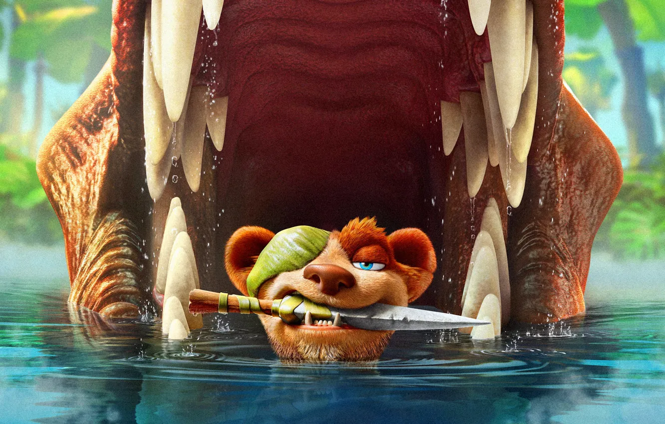 Photo wallpaper water, dinosaur, teeth, mouth, knife, Comedy, Tank, multfilmy