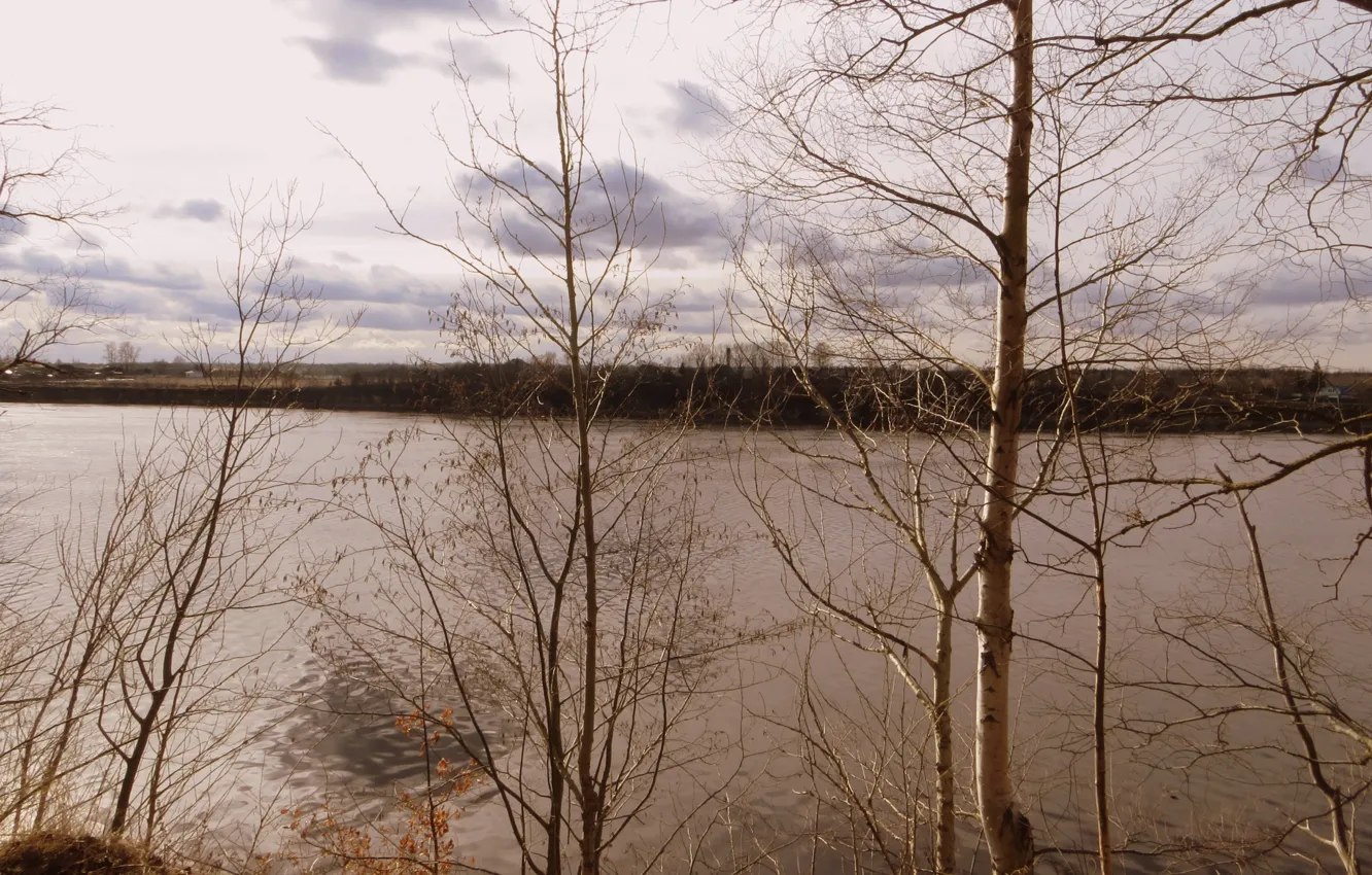 Photo wallpaper landscape, river, spring