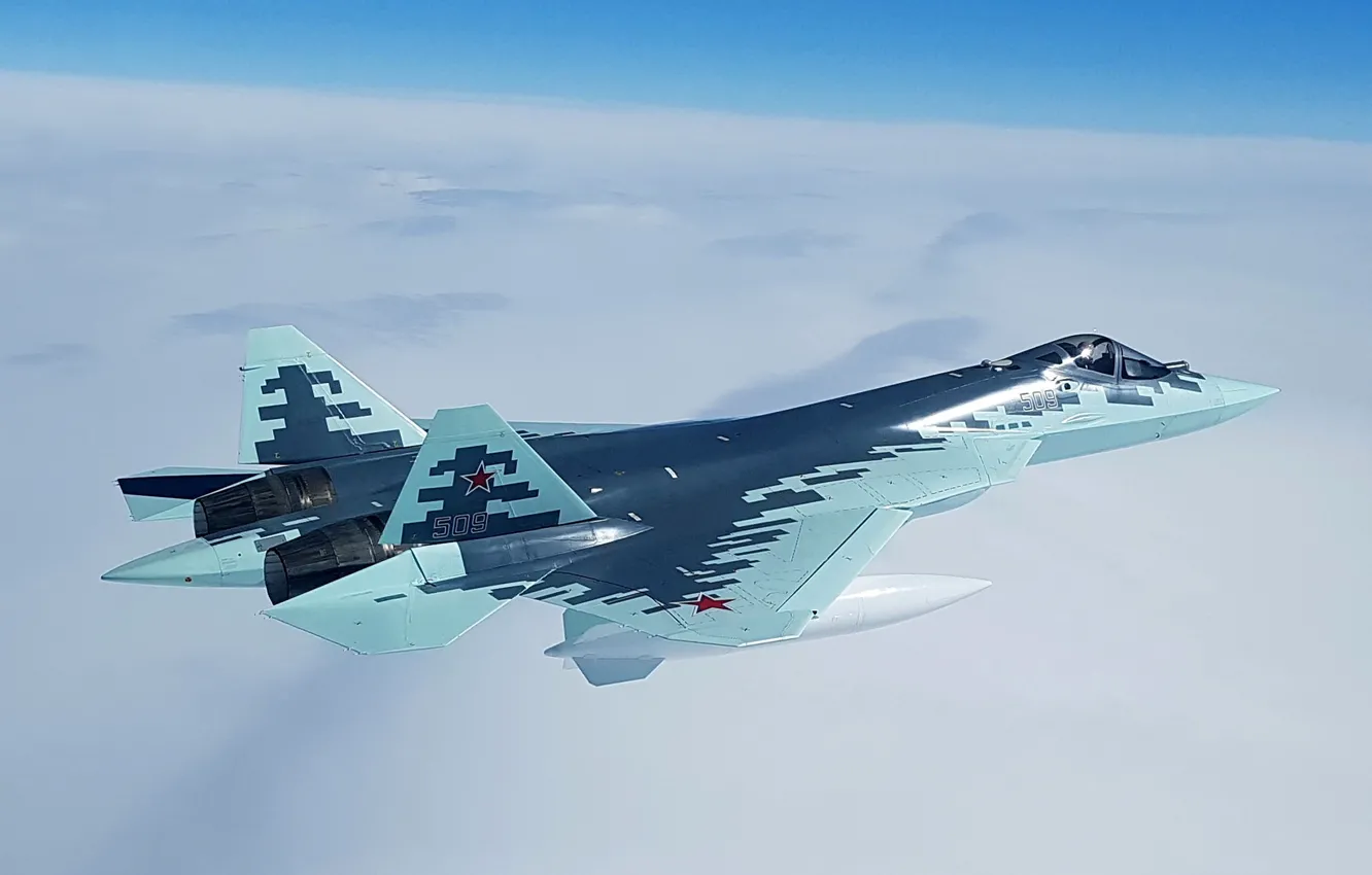 Photo wallpaper the sky, flight, the plane, Su-57, combat aircraft