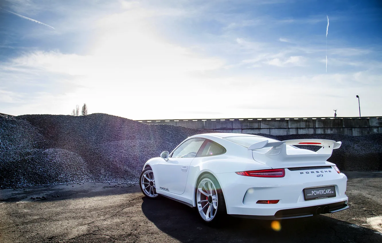 Photo wallpaper Porsche, white, Porsche, GT3, 991, rearside