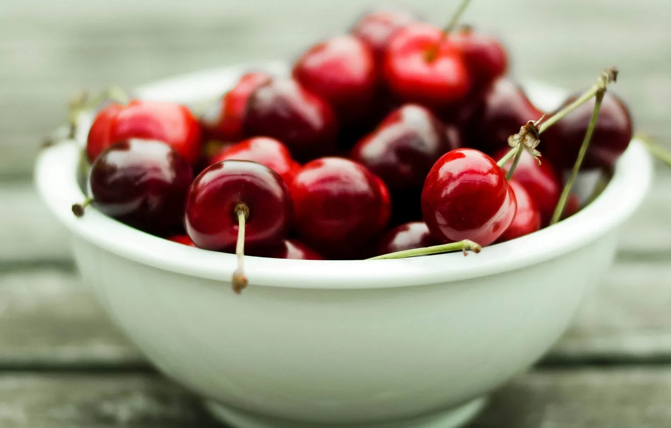 Photo wallpaper cherry, bowl, cherry, bokeh