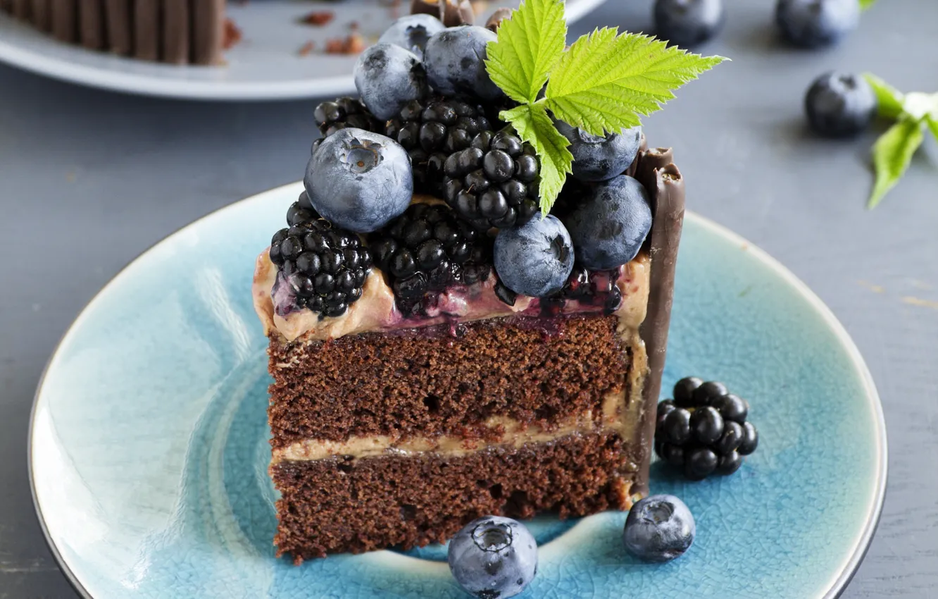 Photo wallpaper blueberries, cake, mint, cream, cakes, BlackBerry
