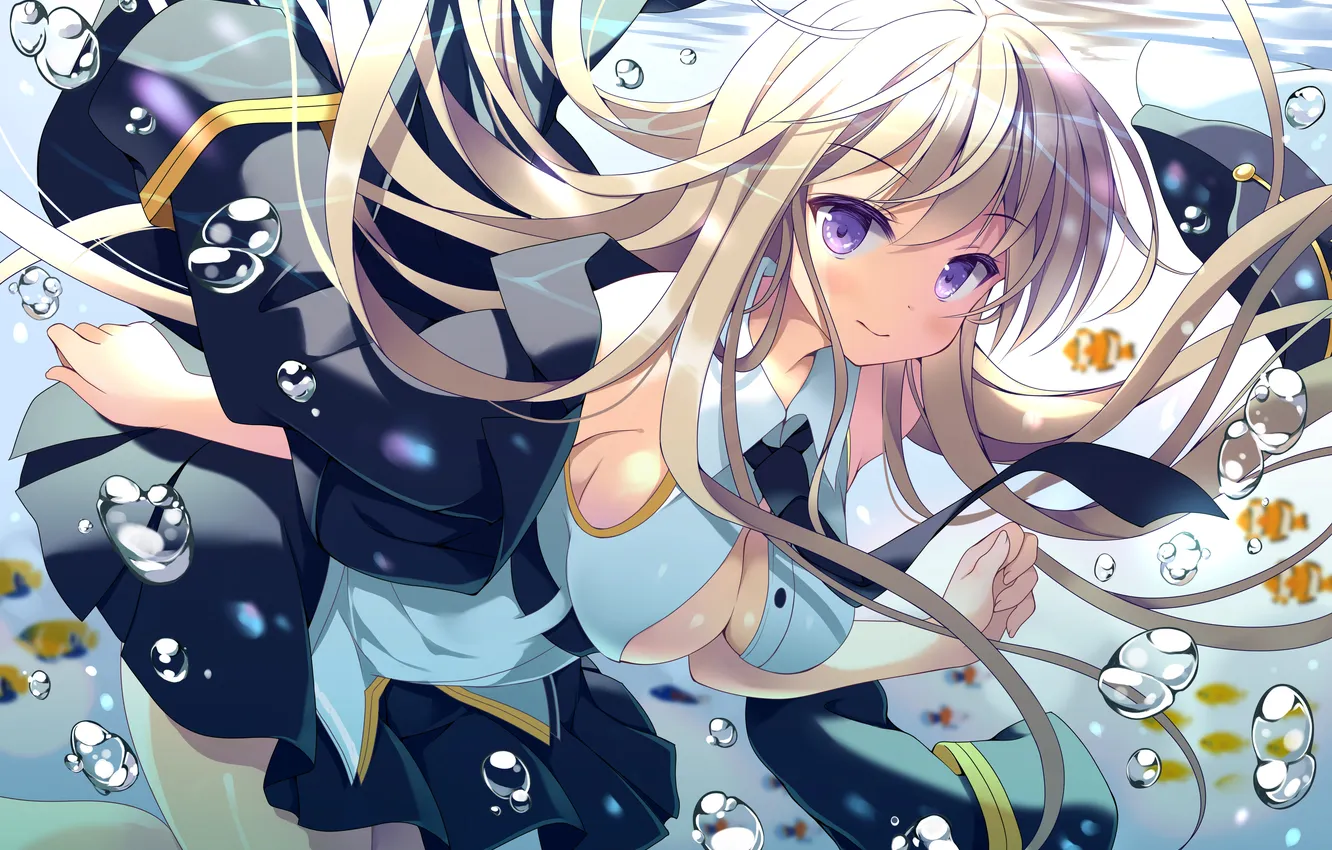 Photo wallpaper girl, sexy, cleavage, Enterprise, blouse, long hair, boobs, anime